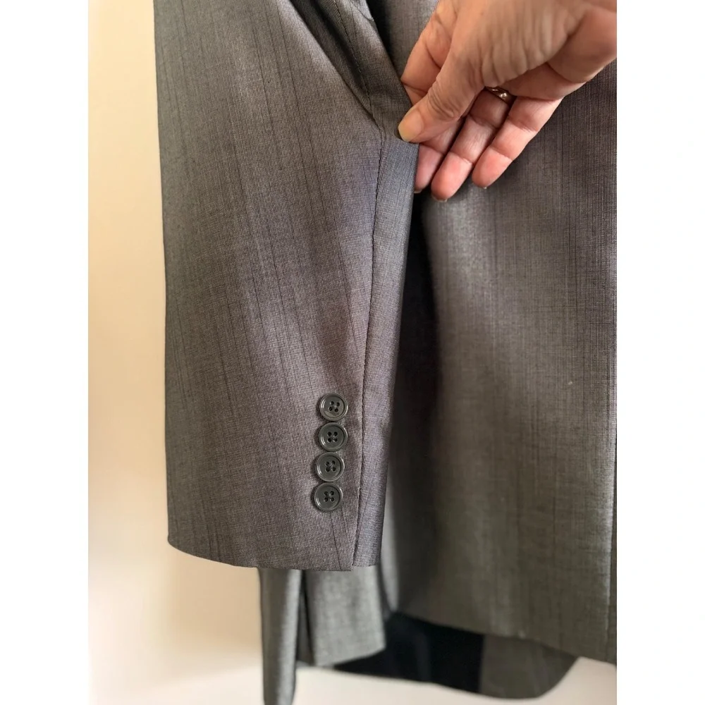 Gulliano Couture Mens 3 Piece Suit 50R Charcoal Grey Sharkskin Blazer Vest Pants